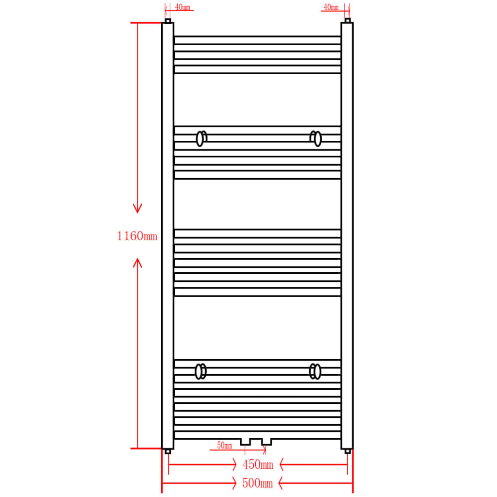 Radiator / handdoekenrek recht 500x1160 mm zwart
